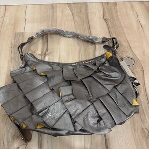 Elegant Silver Ruffles Women's Shoulder Bag NWT